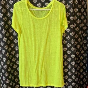 Neon yellow sheer tee.